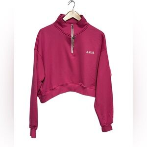 Berna Pink Cropped Quarter-Zip Sweatshirt Size Medium Made In Italy Casual